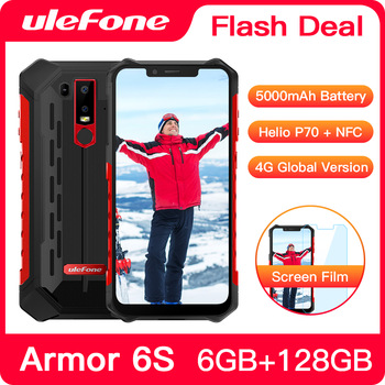 Ulefone Armor 6S Waterproof IP68 NFC Rugged Mobile Phone Helio P70 Otca-core Android 9.0 6GB+128GB Smartphone Global version