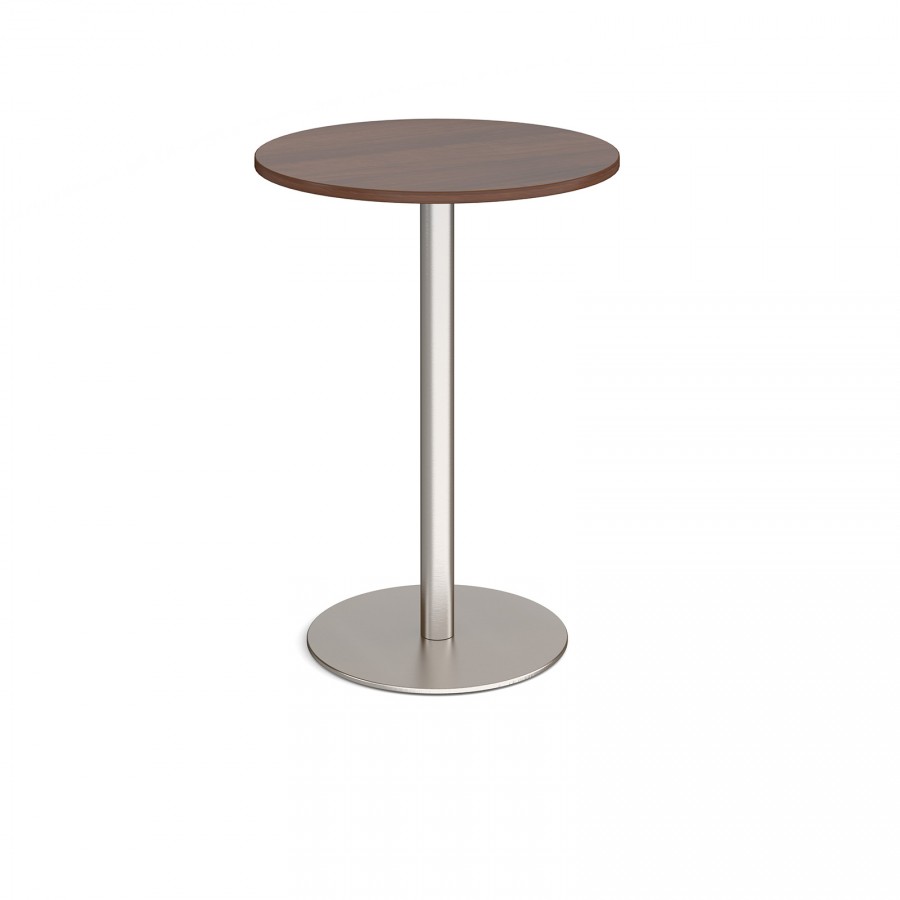 Monza Walnut Circular Poseur Table 800mm with Brushed Steel Base