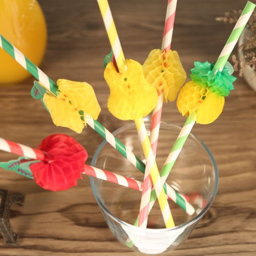 50pcs/set Excellent Amazing 3D Cute Fruits Food Grade Paper Straws for Birthday Wedding Baby Shower Celebration and Party Multifunctional Straws with Fruits Decorated