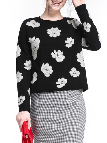 Black Casual Knitted Color-block Sweater