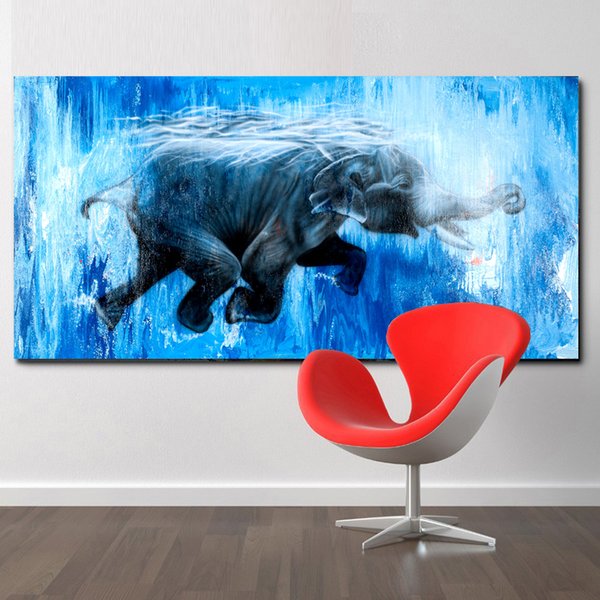 Posters And Prints Wall Art Animal Painting Elephant Swimming Canvas Painting Wall Pictures For Living Room Decoration Unframed