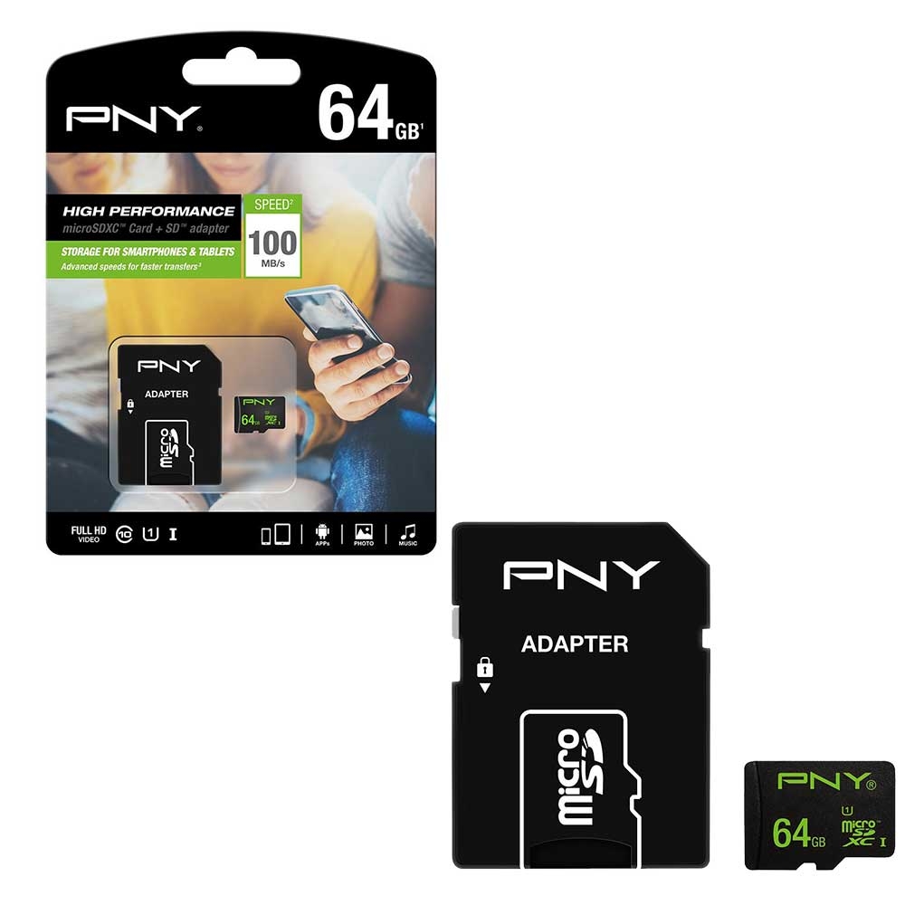 PNY High Performance Micro SD SDXC Memory Card  Class 10 100MB/s UHS-1 U1 with SD Adapter - 64GB