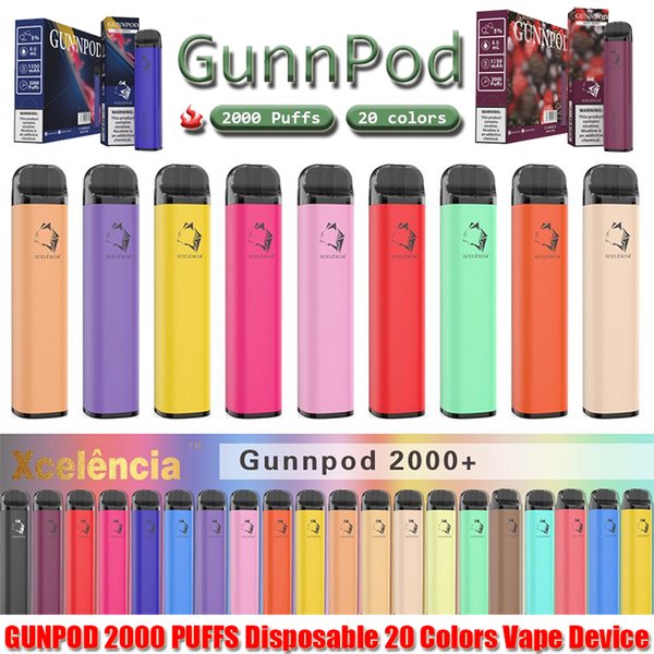 GUNNPOD 2000 Puffs Pre-filled Disposable Vape 1250mAh Battery E Cigarette Deivce 18350 8ml Vaporizer Starter Kit VS Elf Bar 20 Flavs Pen Pod PUFF Gunpod