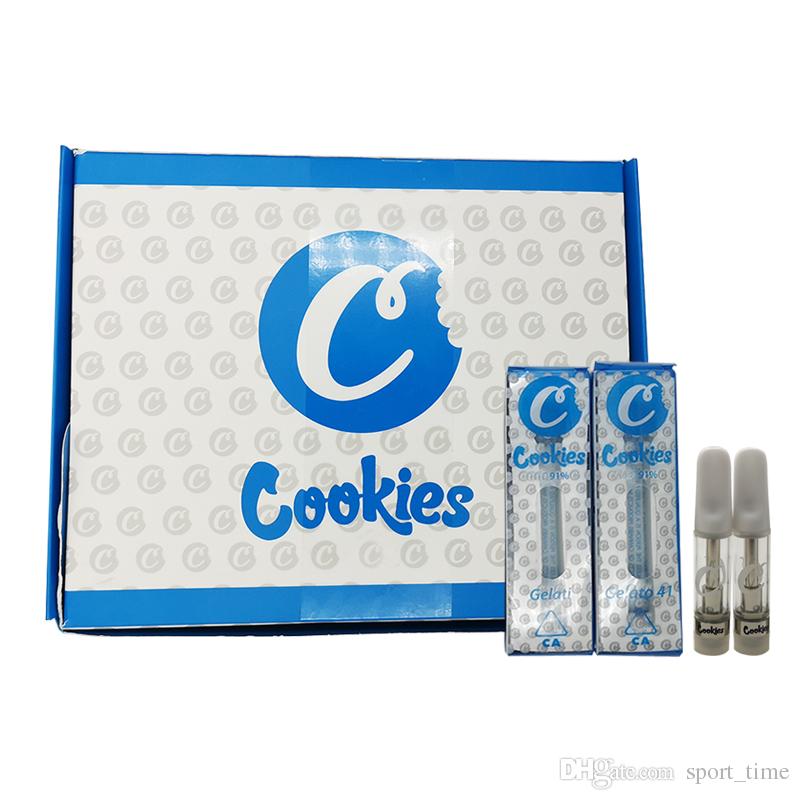 Cookies Vape Carts Ceramic Coil Cartridges White Tips 0.8ml 1ml Pyrex Glass Tank 10 Flavors Packaging Box Cookie 510 Cartridge