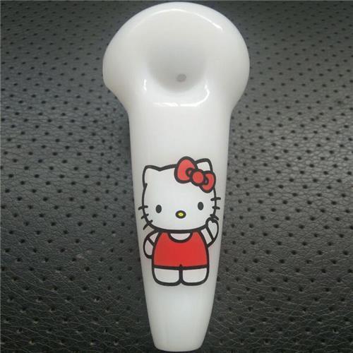 Hand Blown Lovely Oil Pipes White Spoon Pipes Hello Kitty 4" inches Hand Pipes High Quality Oil Burner Glass Pipes Tobacco Smoking Pipes