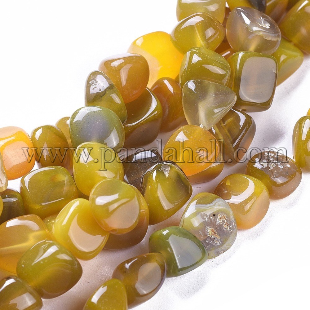 Natural Agate Beads Strands, Dyed & Heated, Tumbled Stone, Nuggets, Goldenrod, 3~15x7~15x7~15mm, Hole: 1mm; about 42~44pcs, 14.56~14.76