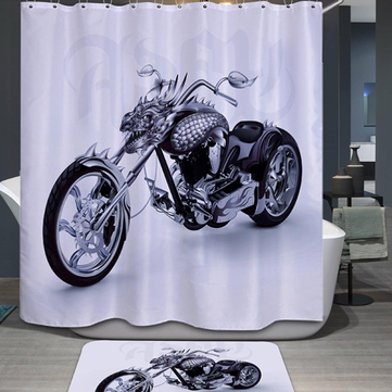 3D Water Cube Motorbike Design Shower Curtain
