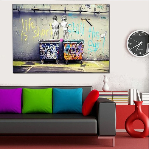 50 * 70cm HD Printed Frameless Scrawl Kids Style Canvas Painting Wall Art Pictures Decor for Home Living Room Bedroom