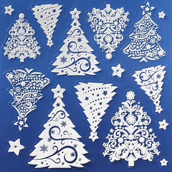 Laserglimmer-Sticker, Weihnachtsbäume, 18x18 cm, weiß