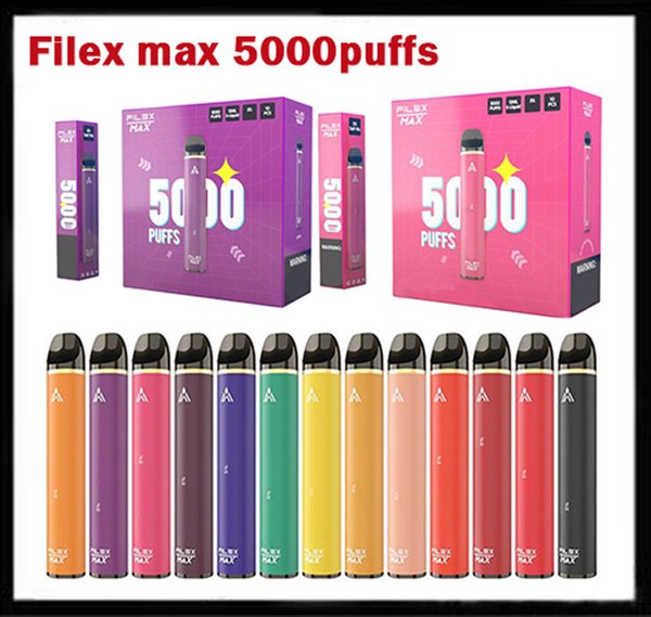 100% Authentic Filex Max E cigarette 5000 puffs 12 color Rechargeable Disposable kit Device 950mAh Battery 12ml Price With security code Vape Pen