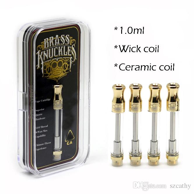 Brass Knuckles Cartridges E Cigarettes Vape Cartridges 0.5ml 1.0ml 4*1.0mm Intake Holes Atomizer Driptip With Logo and Flavour Stickers