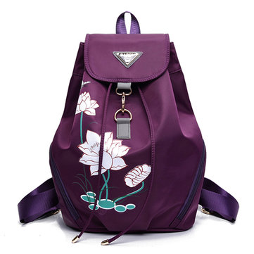 Women Nylon Backpack Travel Bags Print Lotus Bags