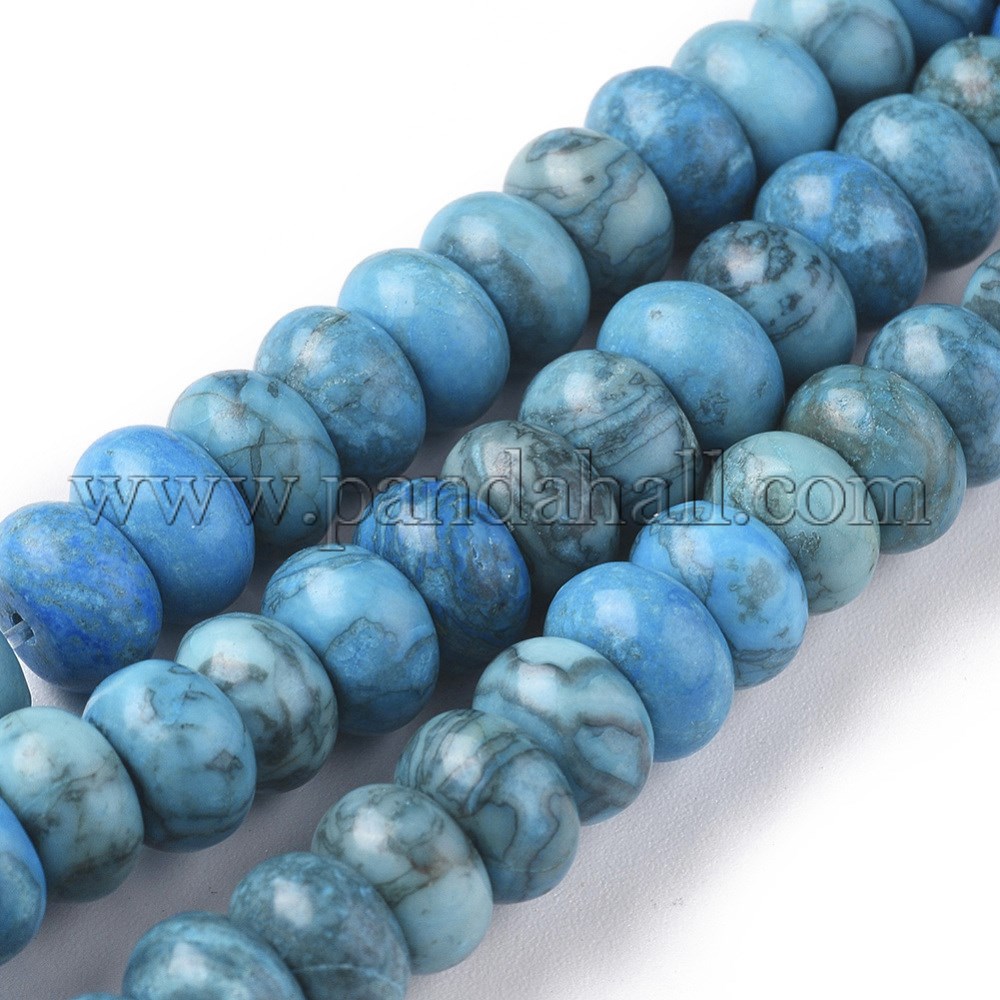 Natural China Silver Leaf Jasper Beads Strands, Dyed & Heated, Rondelle, DodgerBlue, 8x5mm, Hole: 0.8mm; about 75pcs/strand, 14.76~14.96