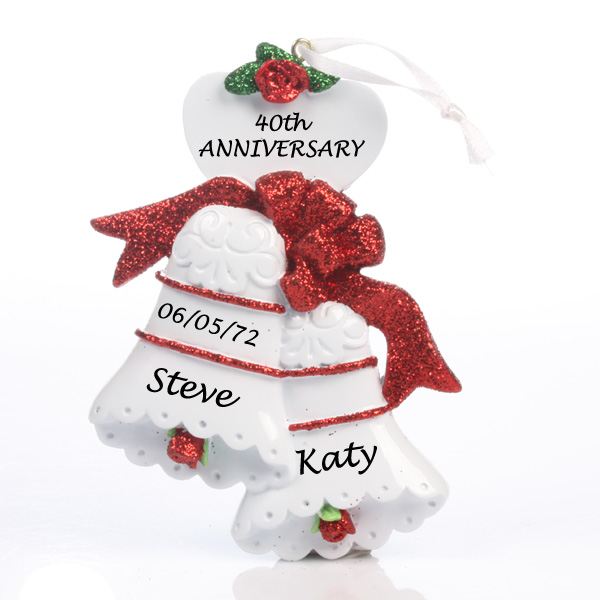 Ruby Anniversary Personalised Bells Ornament
