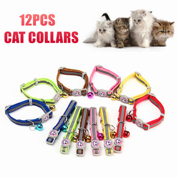 12Pcs/Lot Pet Cat Safety Collar with Bell Reflective Breakaway Kitten Dog Collar