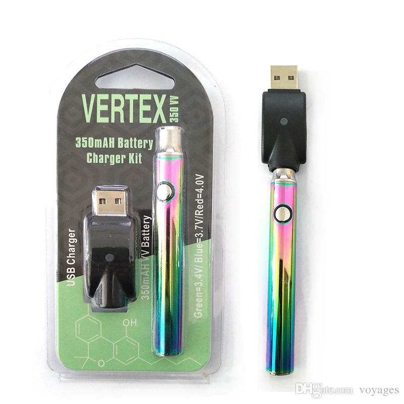 Rainbow preheating battery Vertex variable voltage VV 350mah 510 thread pre-heat for lo co2 oil cartridge vape pen