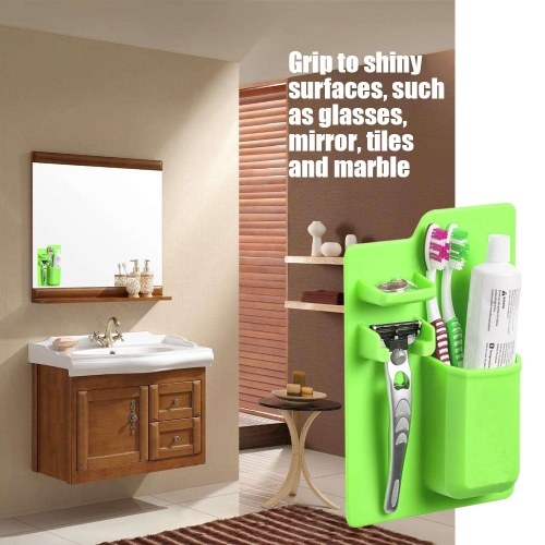 Silica Gel Toothbrush and Toothpaste Shelf Storage Box Shaver Organizer Hanger Holder for Bathroom Mirror