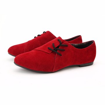 Suede Retro British Style Side Lace Up Pointed Toe Flat Loafers