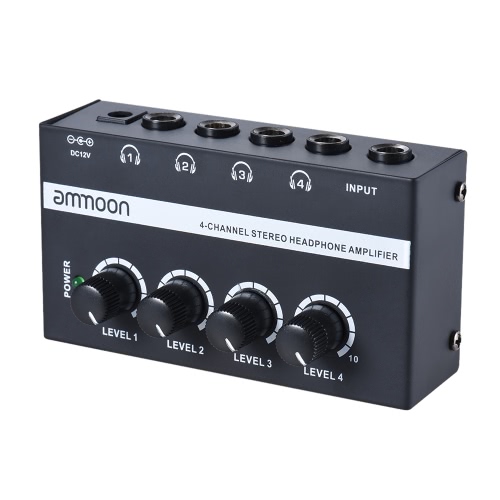 ammoon HA400 Ultra-compact 4 canaux Mini Audio casque stéréo Amplificateur avec adaptateur d'alimentation