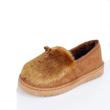 Butterfly Knot Furry Slip On Fur Lined Flat Casual Shoes