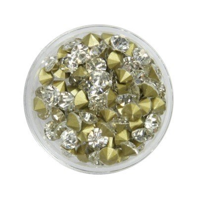 Glasschliff-Kristalle, Ø5mm, klar-irisierend, Keil/gold, 100Stk