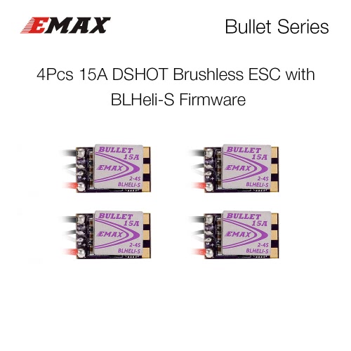 4Pcs EMAX 15A Brushless ESC Bullet Series BLHeli-S Dshot 2-4S Electric Speed Controller for 88 90 100 FPV Racer Quadcopter