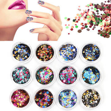 12 Colors/Set Colorful Nail Art Glitter Sequins Candy Color Round DIY Decoration