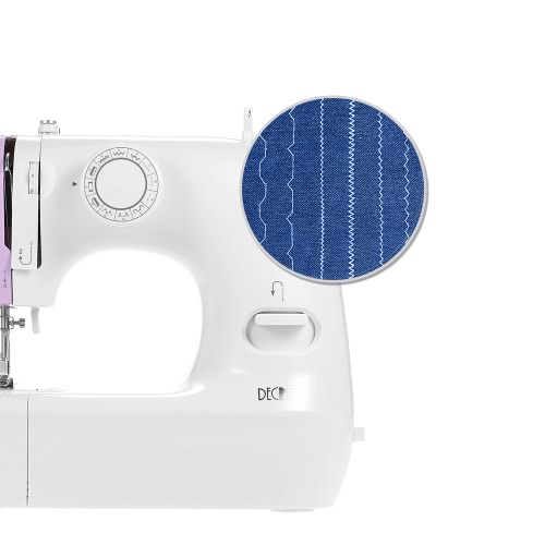Decdeal multifuncional máquina de coser eléctrica de 2 velocidades doméstica con ojal Presser pedal LED LED 12 patrones de puntada incorporada AC100-240V