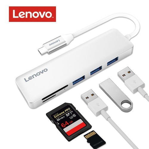 Lenovo 5-in-1 Ultra Slim Aluminium USB Type-C to 3 Ports USB 3.0 Adapter USB-C Data Hub