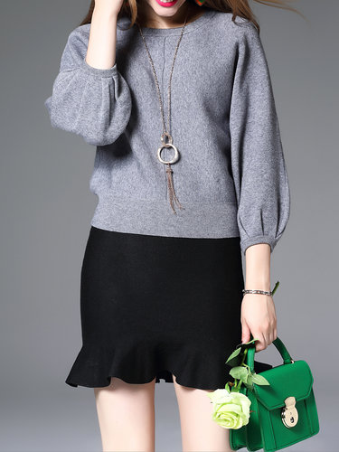 3/4 Sleeve Knitted Casual Crew Neck Sweater