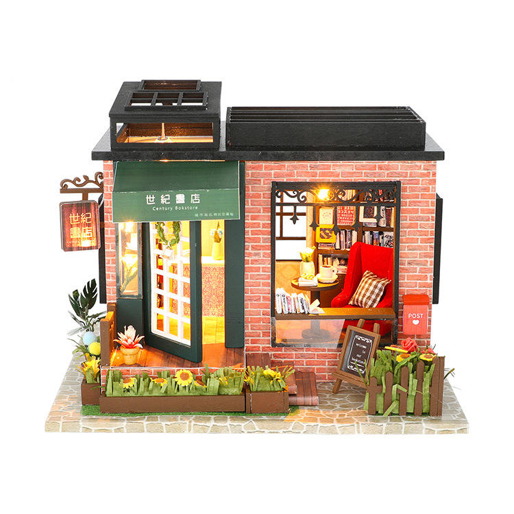 Hoomeda C008 DIY Doll House Century Bookstore With Cover Music Movement Gift Decor Collection Toys