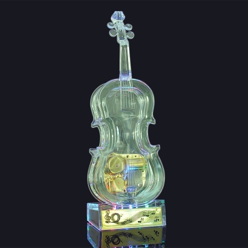 Caja de música de cuerda de violín mecánica con luz