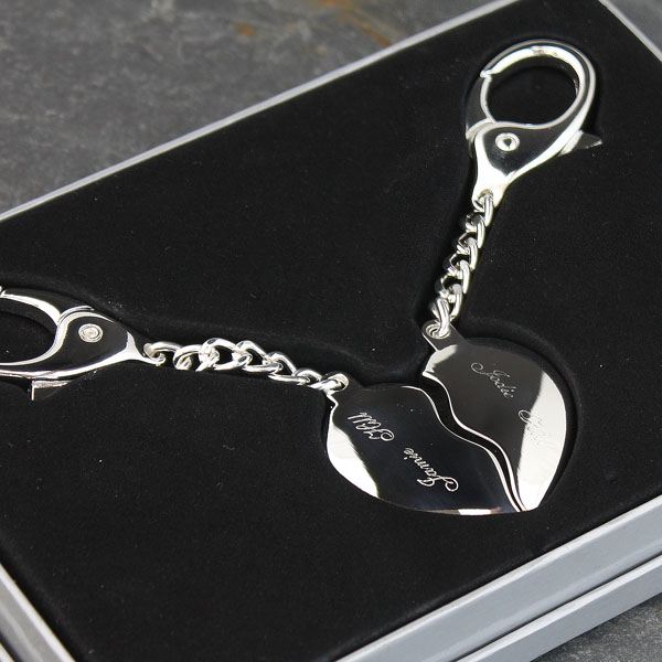 Engraved Joining Hearts Keyring in Gift Box Standard