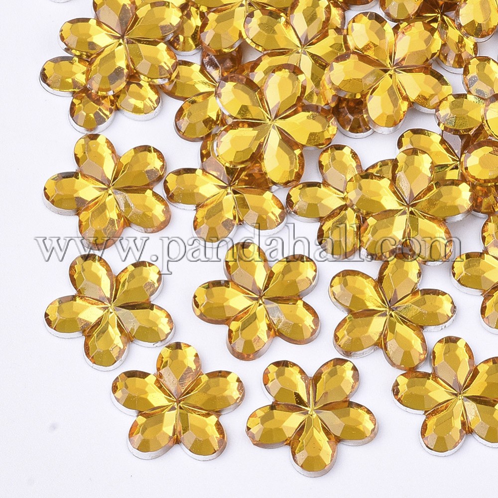 Plastic Cabochons, Flower, Gold, 9x9.5x1.5mm; about 5000pcs/bag