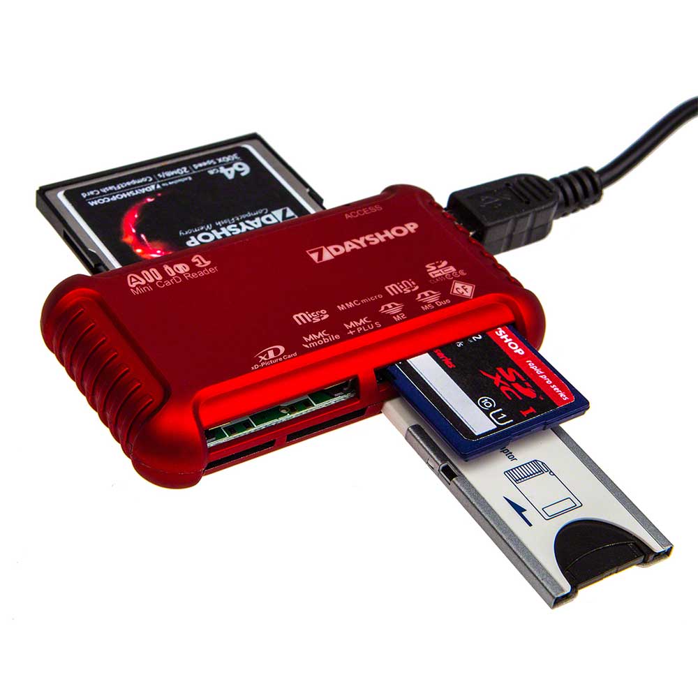 7dayshop Universal All in 1 Memory Card Reader with USB cable - Red
