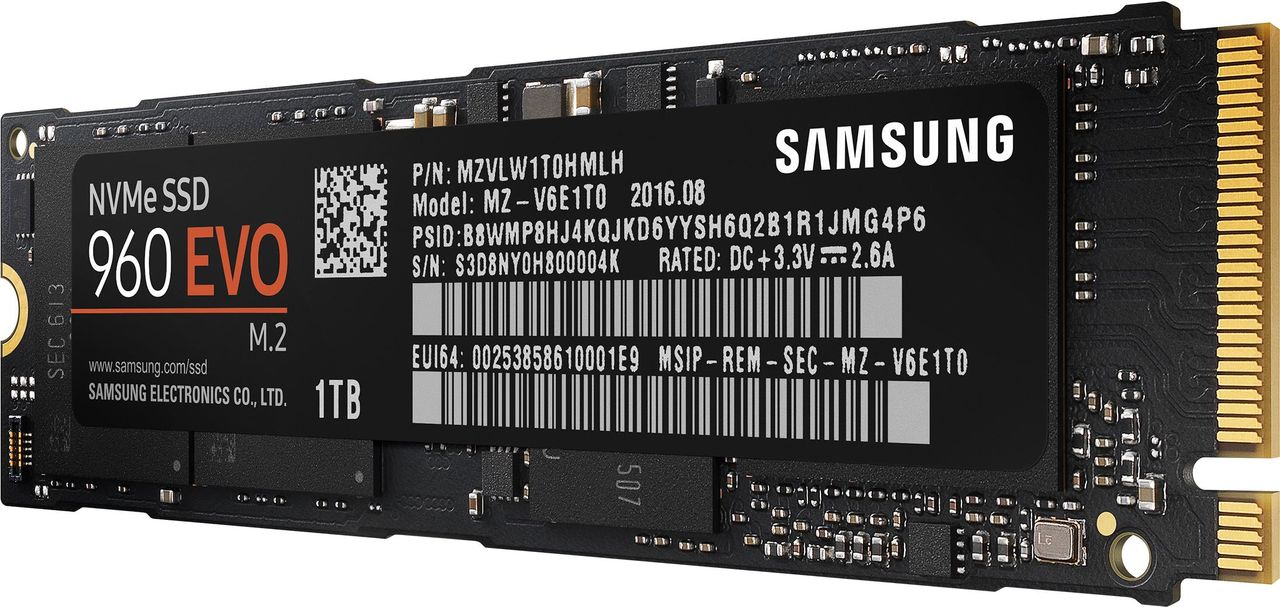 Samsung 960 EVO MZ-V6E500BW - SSD - verschlüsselt - 500 GB - intern - M.2 2280 ( M.2 2280 ) - PCI Express 3.0 x4 (NVMe) - 256-Bit-AES - TCG Opal Encryption