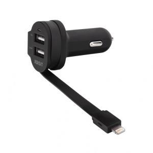 XQISIT Dual Car Charger - Netzteil - Pkw - 6 A - 3 Ausgabeanschlussstellen (USB (nur Strom), Lightning) - Schwarz - für Apple iPad Air, iPad Air 2, iPad mini, iPad mini 2, 3, iPhone 5, 5c, 5s, 6, 6 Plus (20426)