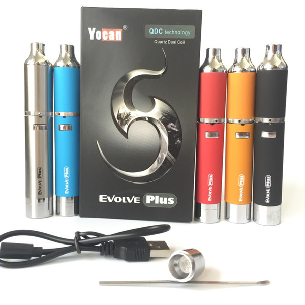 100% Original Yocan Evolve PLUS Kit 1100mAh Battery Wax Vaporizer Quartz Dual Coil Stealth wax pen kits
