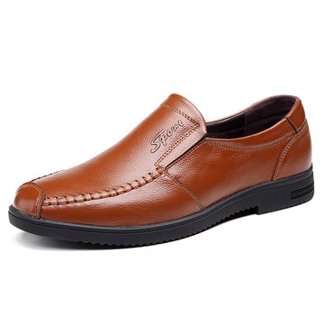 Men Cow Leather Hand Stitching Slip On Casual Shoes
