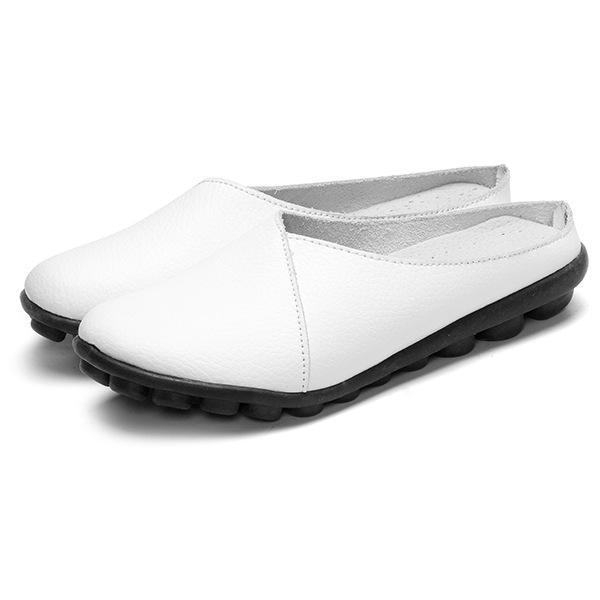 2020 New Slipper Women's Summer Outer Wear 100%Genuine Leather Flat Heel Women's Breathable Flat Closed-toe Semi-Slipper