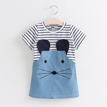 Striped Patchwork Character Girl Dresses