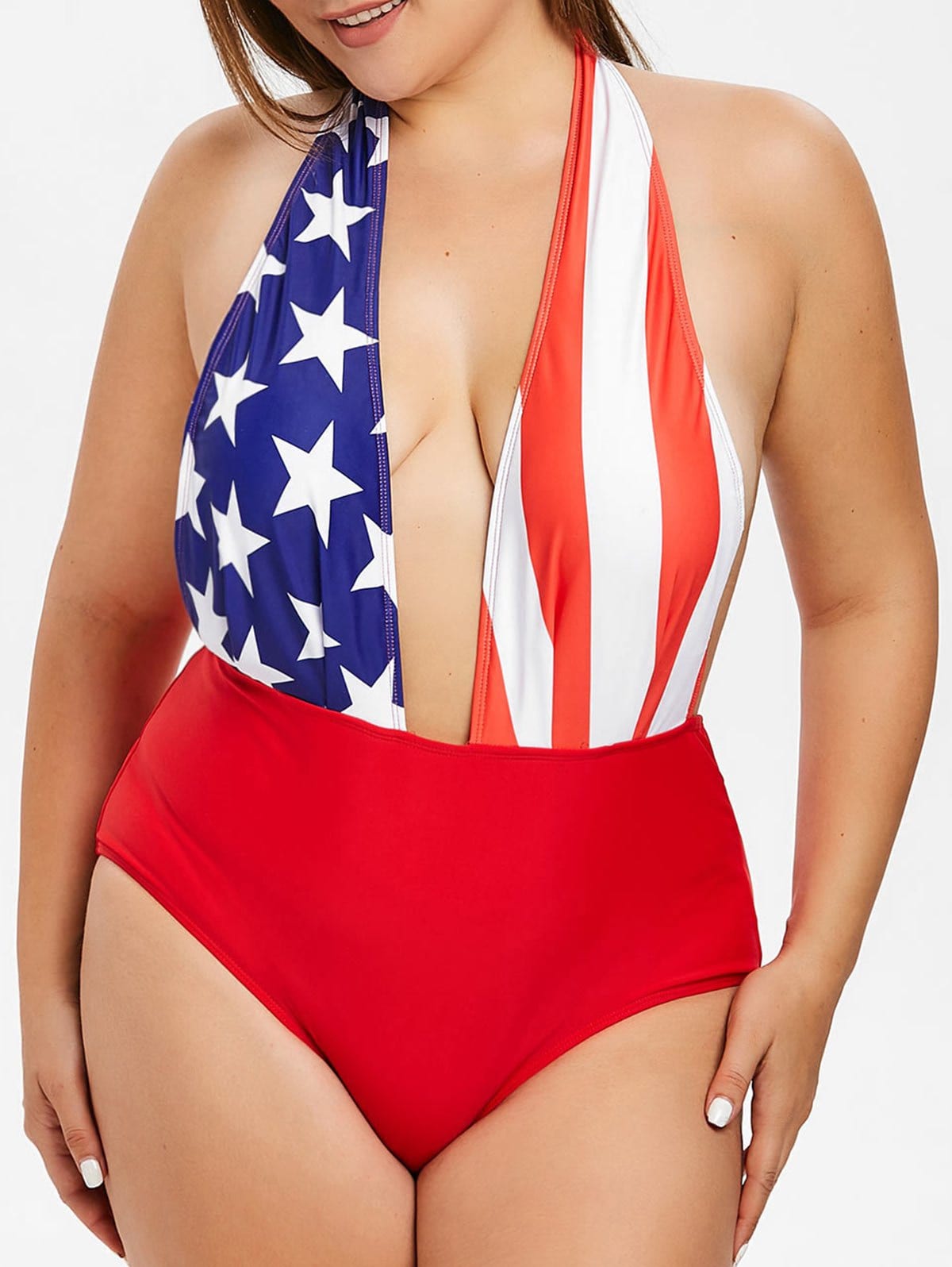 Backless Plus Size Star and Striped Printed Swimwear