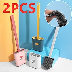 2 pièces outils de nettoyage de toilette de salle de bain, brosse de toilette en silicone à plusieurs couleurs avec support brosse de nettoyage créative ensemble d'outils de nettoyage miniinthebox