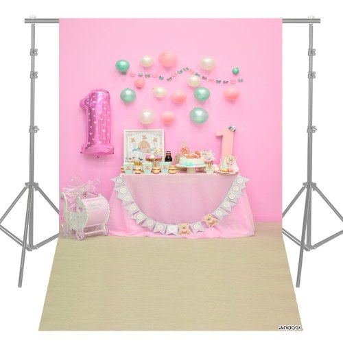 Andoer 1.5 * 2.1m/5 * 7ft First Birthday Party Photography Background Pink Balloon Cake Table Backdrop Baby Newborn Photo Studio Pros