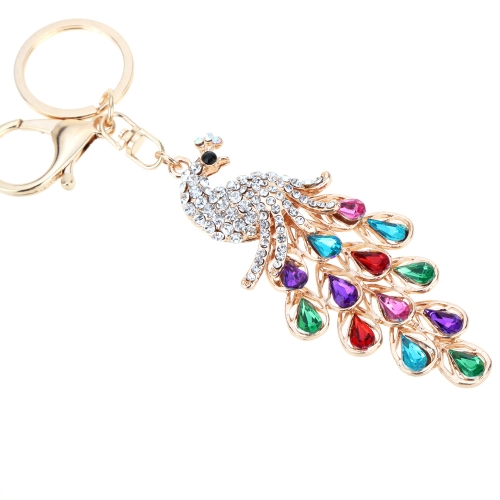 Fashional Jewelry Hollow Shinning Rhinestone Aureate Peafowl Pendant Key Ring Key Chain
