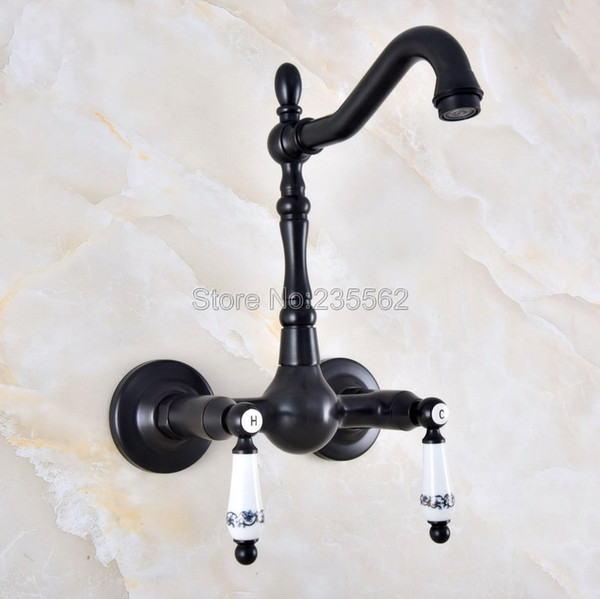 moder wall mounted double handle oil rubbed black bronze bathroom basin sink mixer tap faucetlnf865