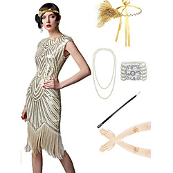 The Great Gatsby 1920s Vintage Vacation Dress Flapper Dress Outfits Masquerade Prom Dress Women's Tassel Fringe Costume Golden yellow / Golden / SilverGray Vintage Cosplay Party Prom / Body Jewelry Lightinthebox