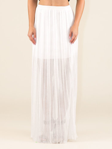 White Plain Simple Pleated Maxi Skirt