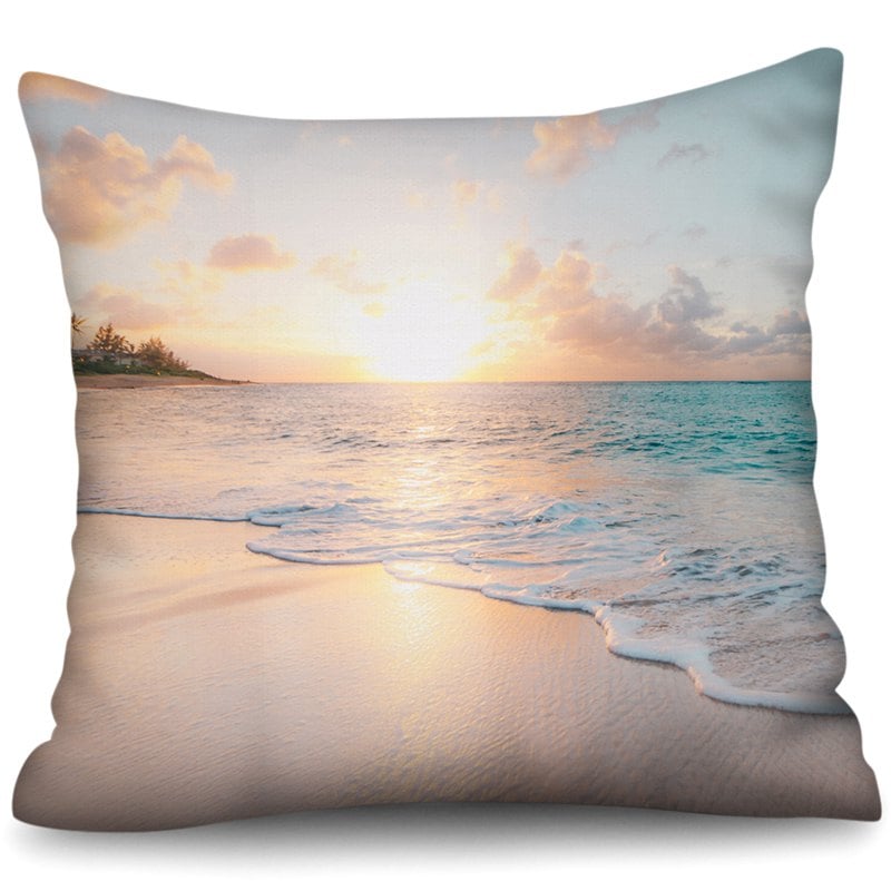 Beach Holiday Series 3D Digital Printing Polyester Hemp Pillowcase 45 x 45cm Square Sofa Cushion Cover