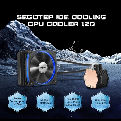 Segotep Liquid Freezer Water Ice Cooling System CPU Cooler Fluid Dynamic Bearing 120mm Fan with Blue LED Light